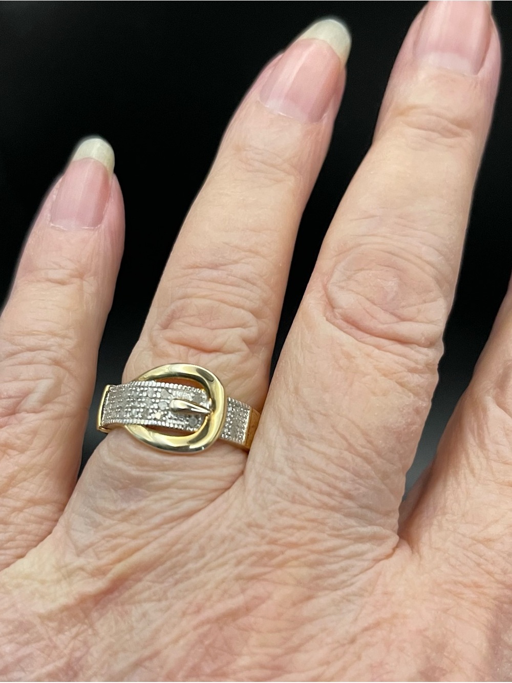 NWT Victoria Townsend 18k gold over .925 SS diamond buckle ring size 8 - Picture 2 of 6